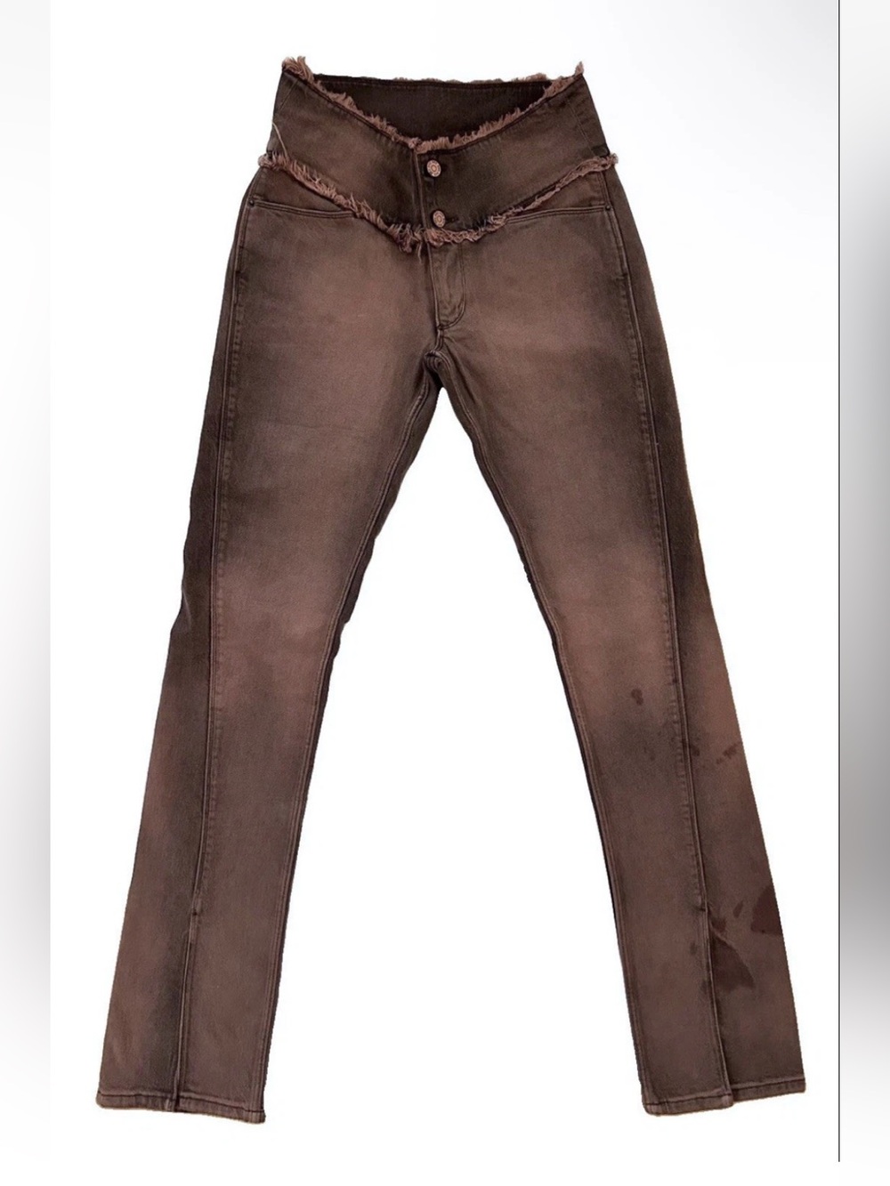 BDG Low Rise Slim Flare Burn Out Brown Distressed Seam Detail NWOT Size 27